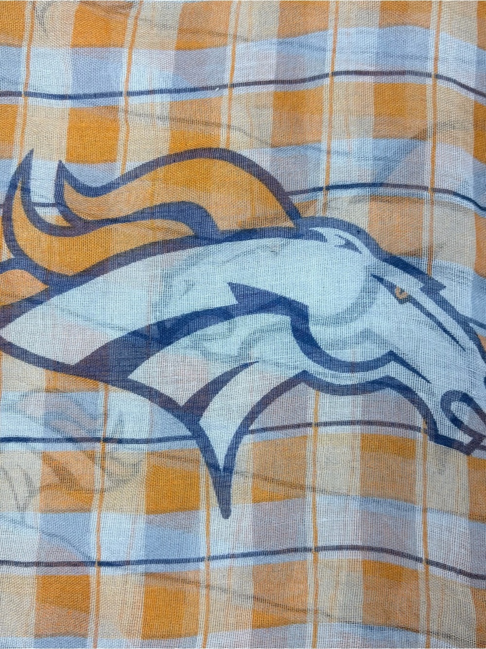 Denver Broncos Logo Orange & White Plaid Sheer Infinity Scarf NFL - Picture 3 of 5